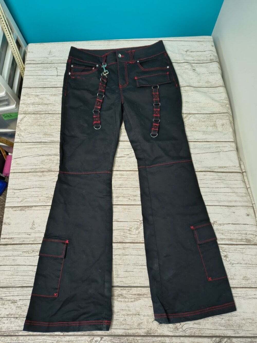 Hot Topic Black Red Grunge Alt Emo Oversize Pants Baggy Size 11
